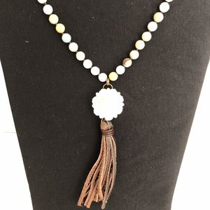 Plunder Gabbie necklace leather tassel cream flowe